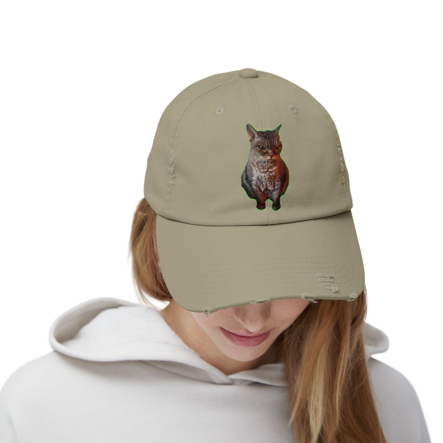 Distressed Cat Cap: Trendy Unisex Hat, Casual Wear, Gift for Cat Lovers, Unique Fashion Statement, Everyday Accessory