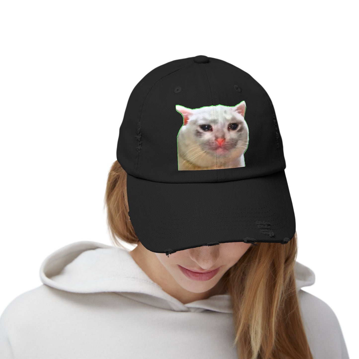 Unisex Distressed Cap with Cat Design, Trendy Hat for Animal Lovers, Funny Gift for Pet Owners, Casual Fashion Accessory