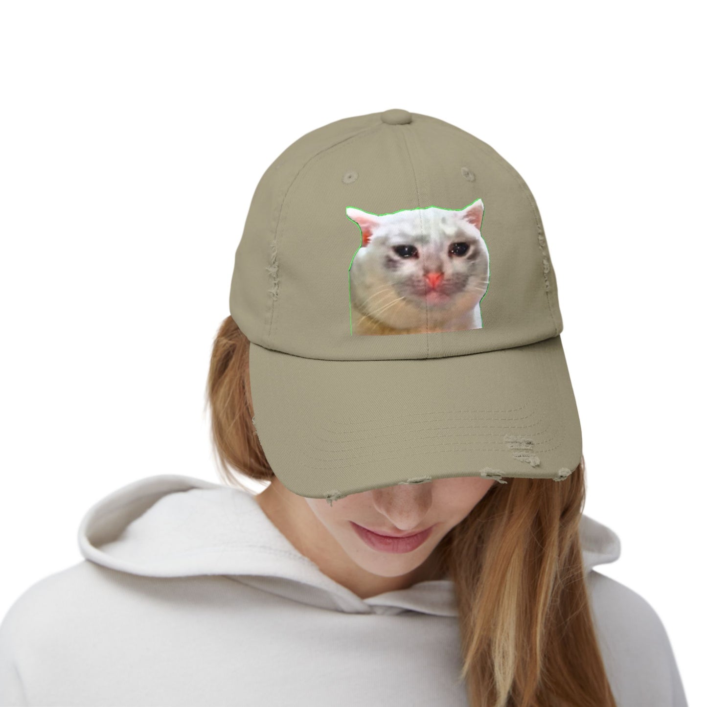 Unisex Distressed Cap with Cat Design, Trendy Hat for Animal Lovers, Funny Gift for Pet Owners, Casual Fashion Accessory