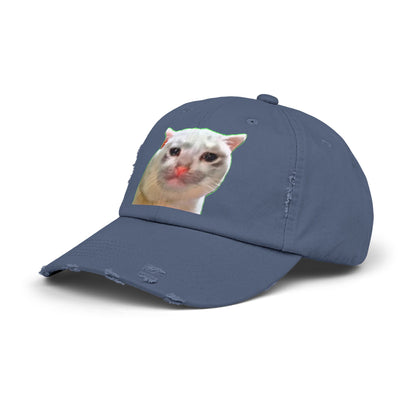 Unisex Distressed Cap with Cat Design, Trendy Hat for Animal Lovers, Funny Gift for Pet Owners, Casual Fashion Accessory