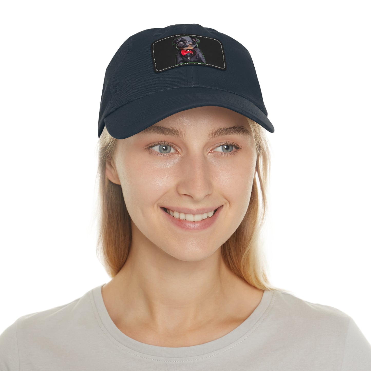Stylish Dad Hat with Leather Patch Decor, Adjustable Cap for Pet Lovers, Gift for Father’s Day, Unique Birthday Present, Custom Dad Cap