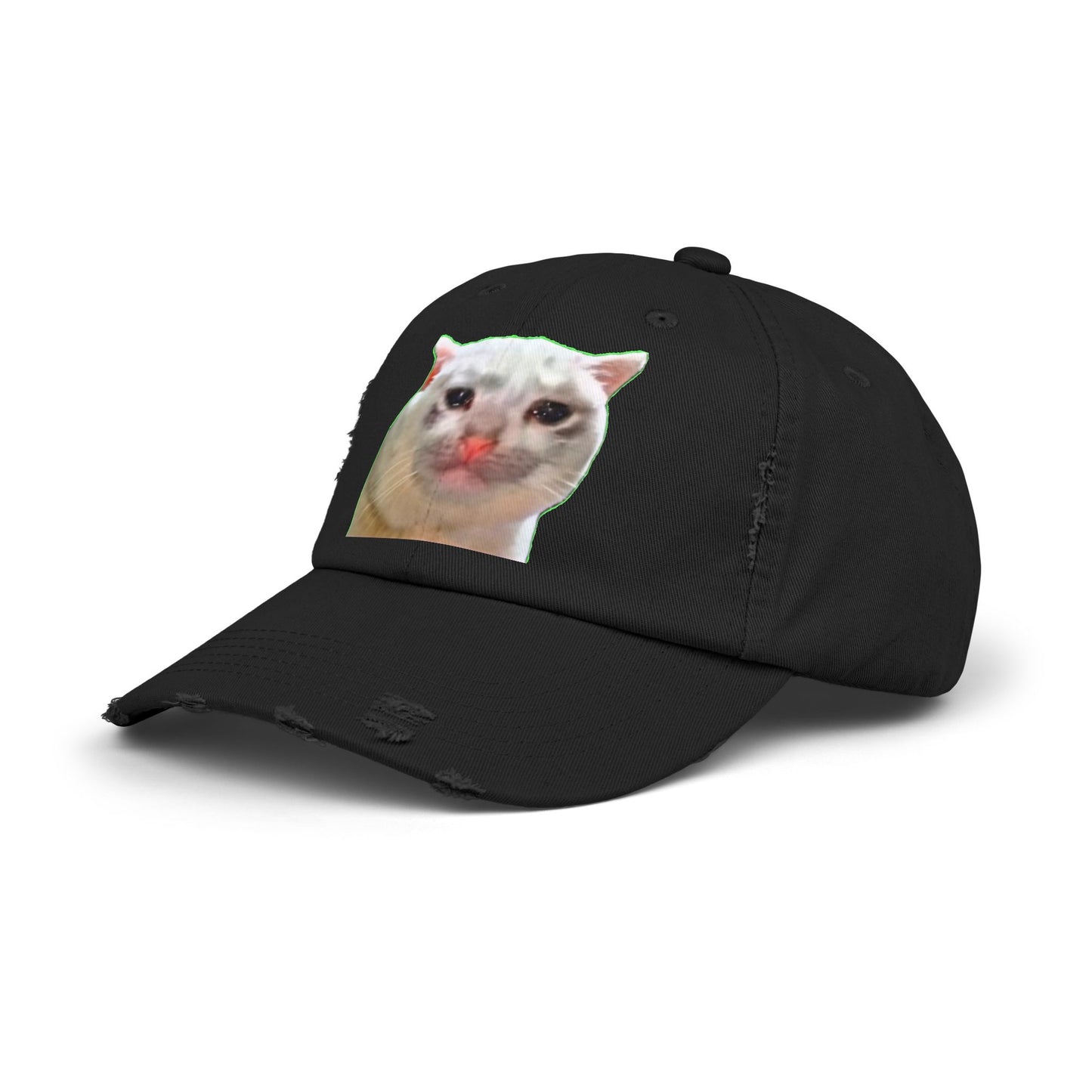 Unisex Distressed Cap with Cat Design, Trendy Hat for Animal Lovers, Funny Gift for Pet Owners, Casual Fashion Accessory