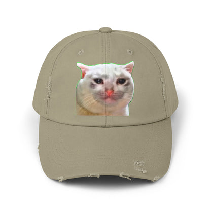 Unisex Distressed Cap with Cat Design, Trendy Hat for Animal Lovers, Funny Gift for Pet Owners, Casual Fashion Accessory