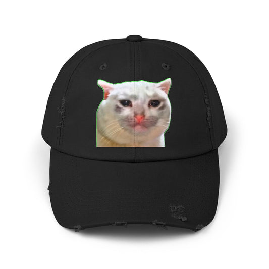 Unisex Distressed Cap with Cat Design, Trendy Hat for Animal Lovers, Funny Gift for Pet Owners, Casual Fashion Accessory