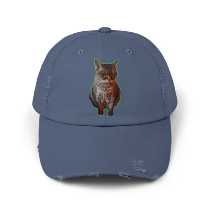 Distressed Cat Cap: Trendy Unisex Hat, Casual Wear, Gift for Cat Lovers, Unique Fashion Statement, Everyday Accessory