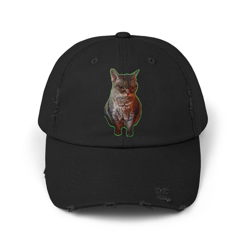 Distressed Cat Cap: Trendy Unisex Hat, Casual Wear, Gift for Cat Lovers, Unique Fashion Statement, Everyday Accessory