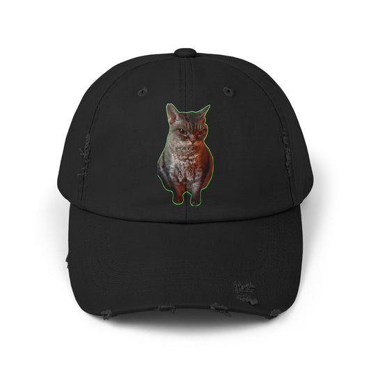 Distressed Cat Cap: Trendy Unisex Hat, Casual Wear, Gift for Cat Lovers, Unique Fashion Statement, Everyday Accessory