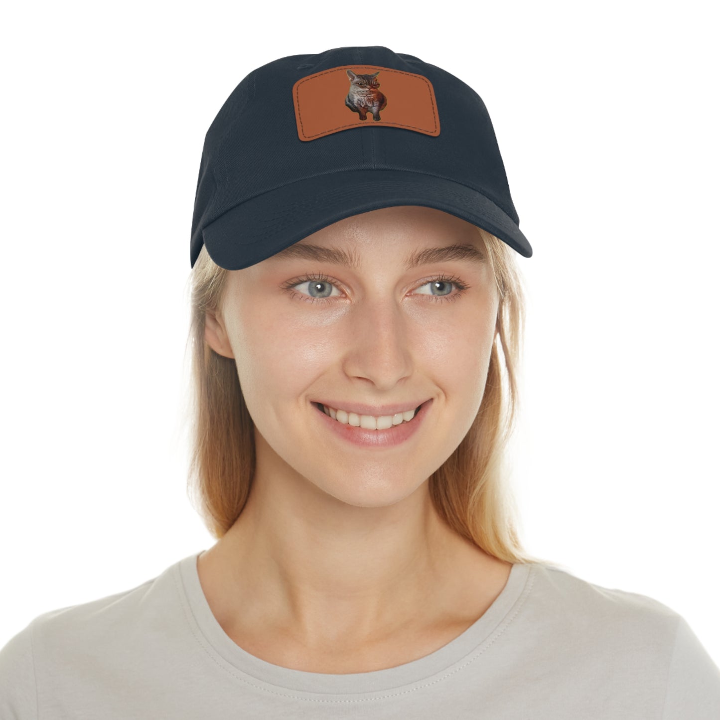 Cat Lover's Dad Hat with Leather Patch, Stylish Cap for Pet Enthusiasts, Perfect Gift for Animal Lovers, Casual Everyday Wear