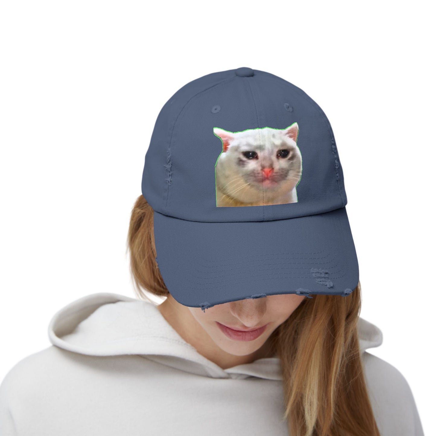 Unisex Distressed Cap with Cat Design, Trendy Hat for Animal Lovers, Funny Gift for Pet Owners, Casual Fashion Accessory