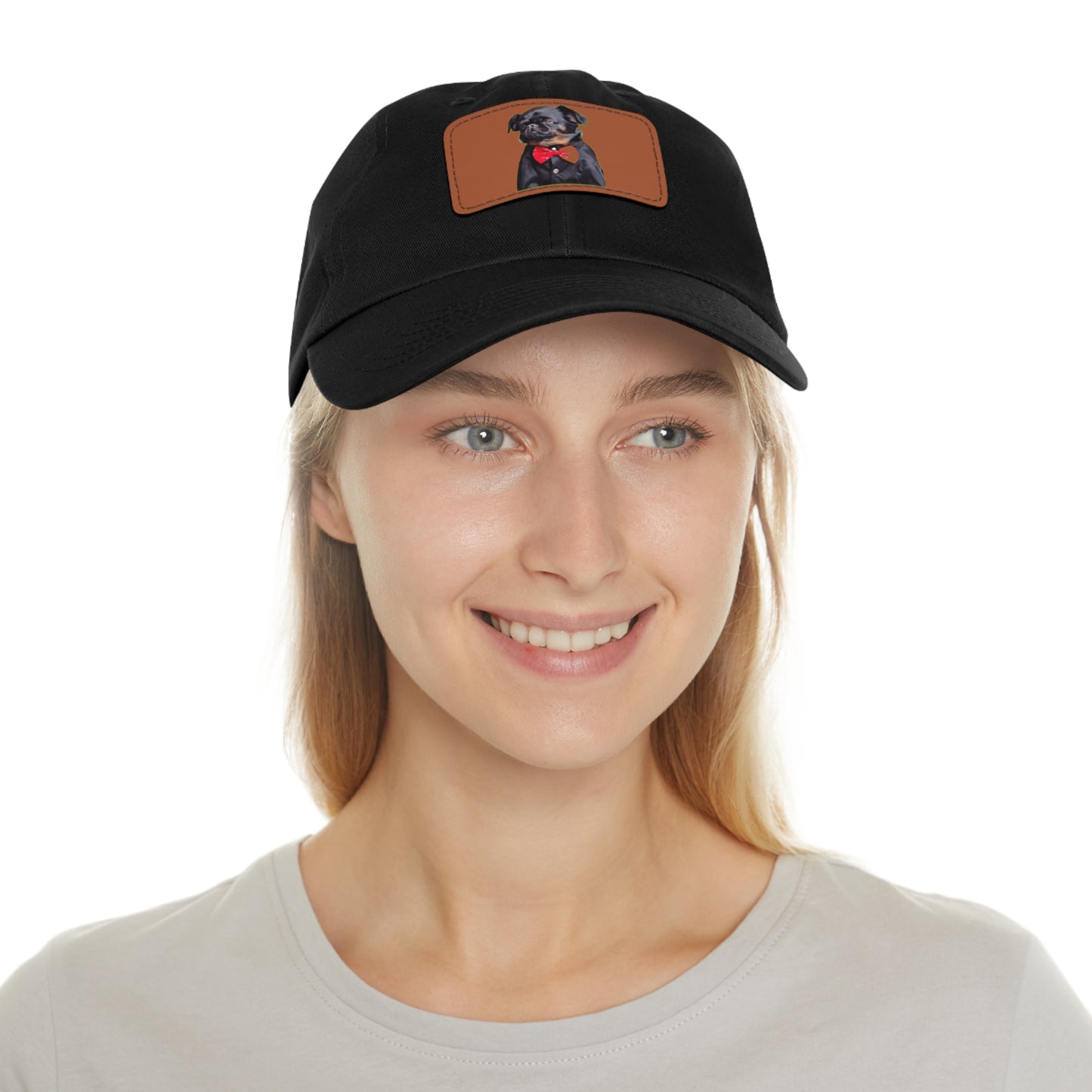 Stylish Dad Hat with Leather Patch Decor, Adjustable Cap for Pet Lovers, Gift for Father’s Day, Unique Birthday Present, Custom Dad Cap