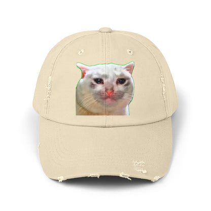 Unisex Distressed Cap with Cat Design, Trendy Hat for Animal Lovers, Funny Gift for Pet Owners, Casual Fashion Accessory