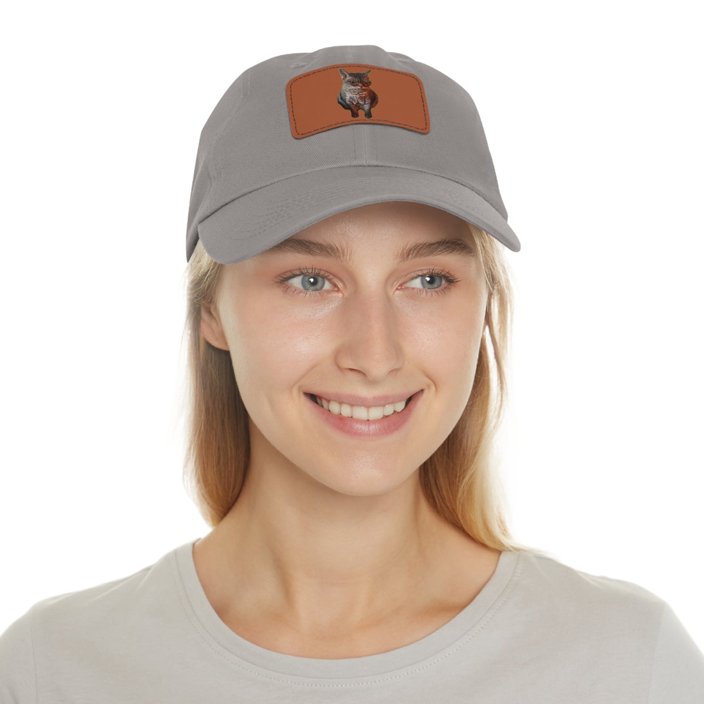 Cat Lover's Dad Hat with Leather Patch, Stylish Cap for Pet Enthusiasts, Perfect Gift for Animal Lovers, Casual Everyday Wear