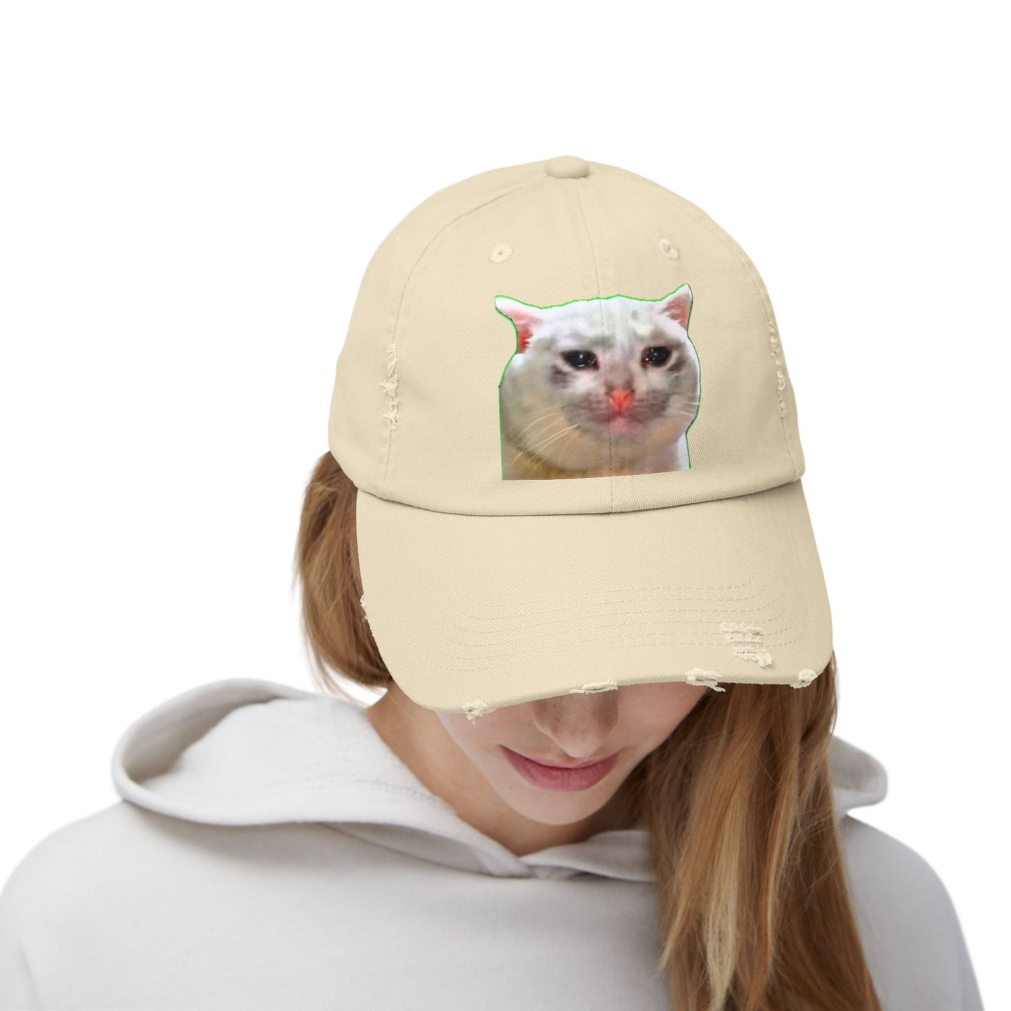 Unisex Distressed Cap with Cat Design, Trendy Hat for Animal Lovers, Funny Gift for Pet Owners, Casual Fashion Accessory
