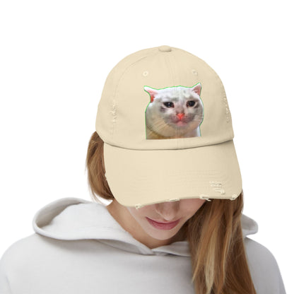 Unisex Distressed Cap with Cat Design, Trendy Hat for Animal Lovers, Funny Gift for Pet Owners, Casual Fashion Accessory