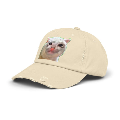 Unisex Distressed Cap with Cat Design, Trendy Hat for Animal Lovers, Funny Gift for Pet Owners, Casual Fashion Accessory