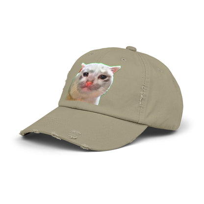 Unisex Distressed Cap with Cat Design, Trendy Hat for Animal Lovers, Funny Gift for Pet Owners, Casual Fashion Accessory
