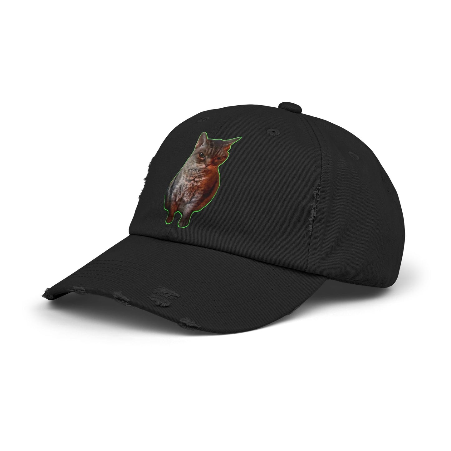 Distressed Cat Cap: Trendy Unisex Hat, Casual Wear, Gift for Cat Lovers, Unique Fashion Statement, Everyday Accessory