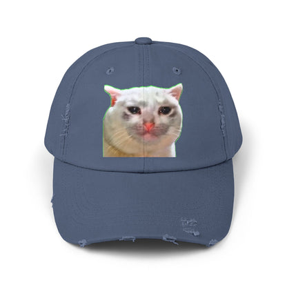Unisex Distressed Cap with Cat Design, Trendy Hat for Animal Lovers, Funny Gift for Pet Owners, Casual Fashion Accessory